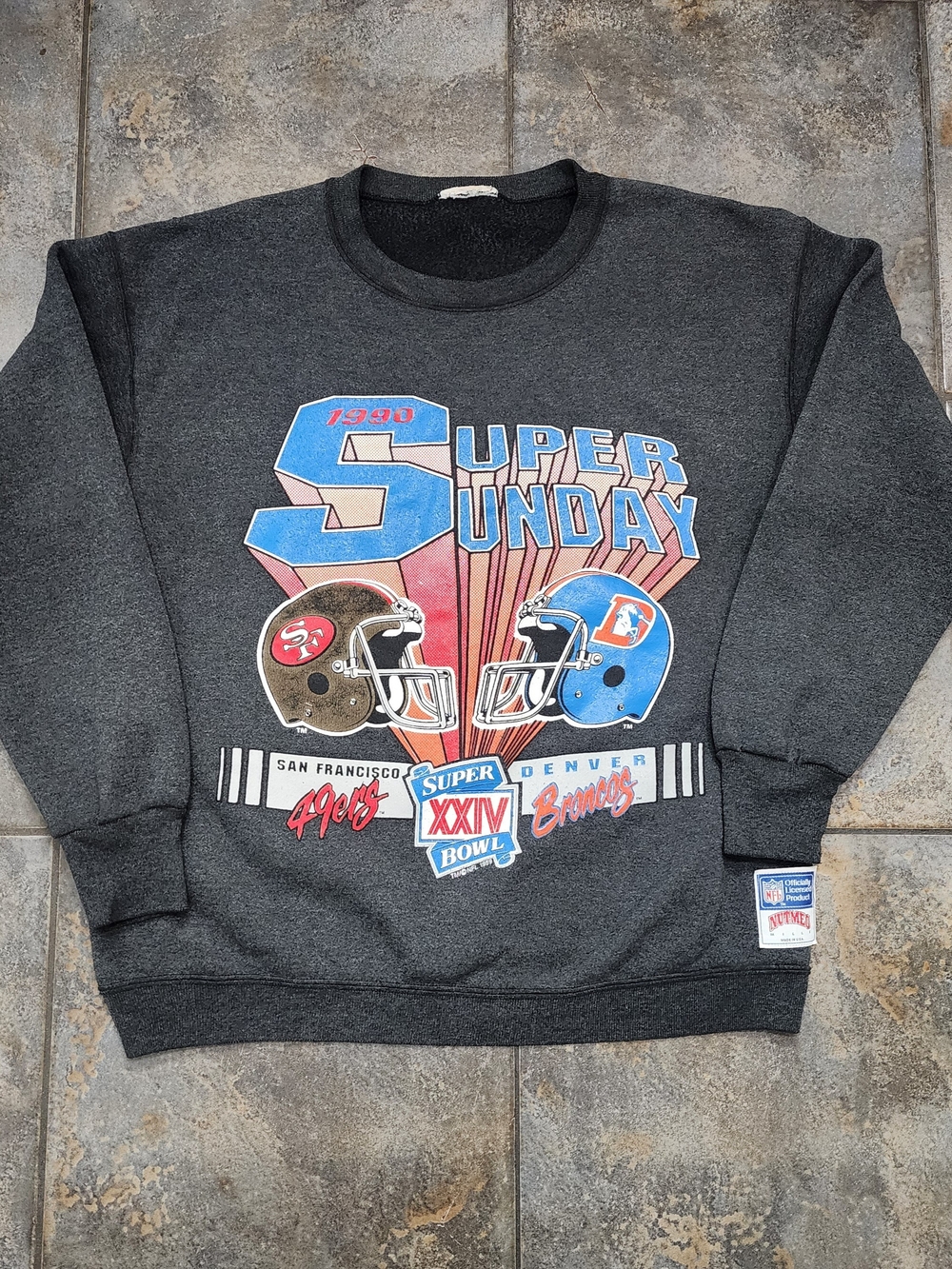 Vintage 1990 Super Bowl XXIV Men's Medium Broncos Vs 49ers NFL Nutmeg Sweatshirt
